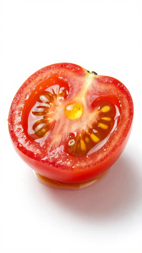 cherry tomato half with olive oil bead