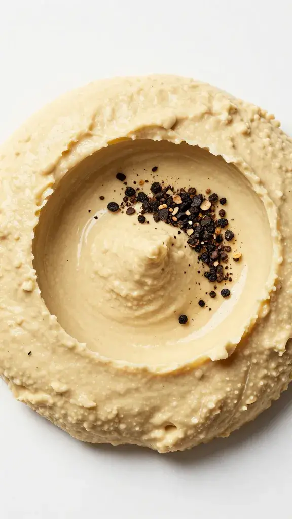 cracked black pepper on hummus dollop