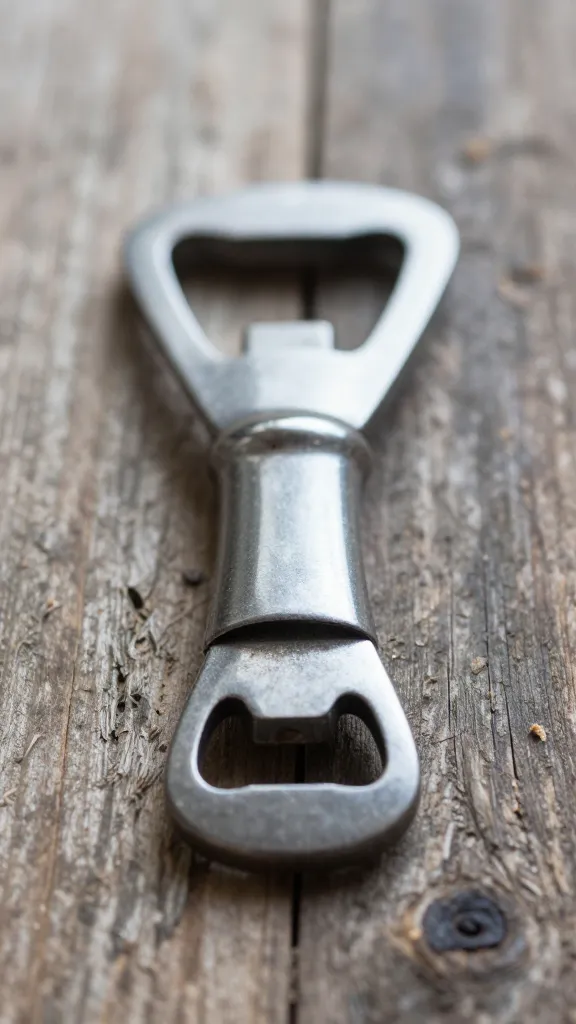 vintage bottle opener on weathered wood, shallow focus