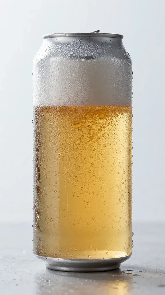 cold beer can with condensation, tight crop