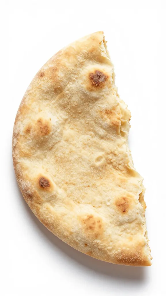 single piece of warm puffy pita torn open