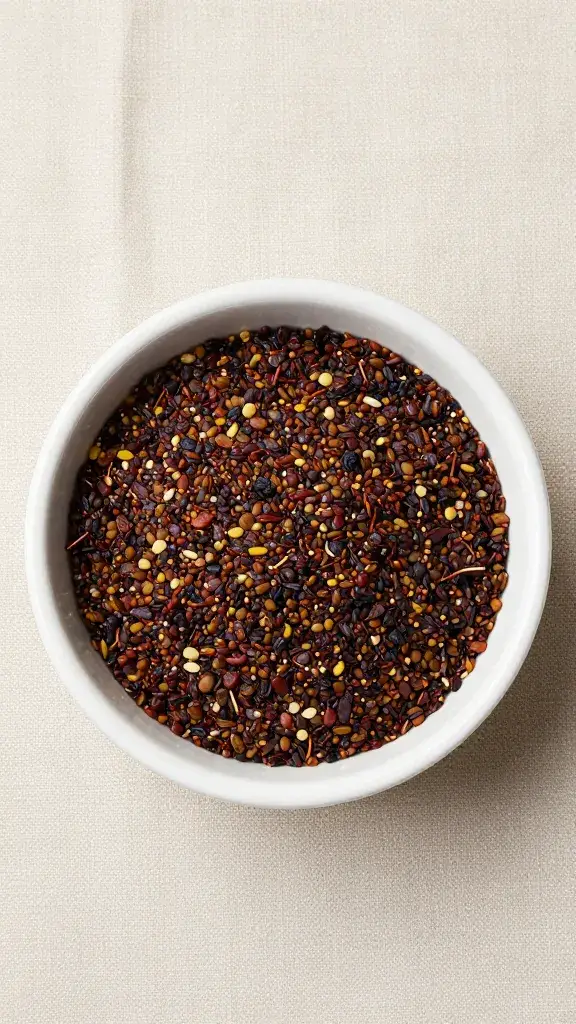 pinch bowl of za’atar on linen backdrop