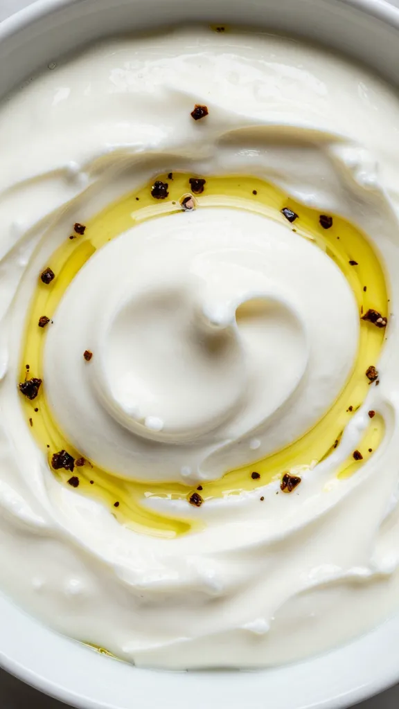 thick Greek yogurt dip swirled with za’atar and oil