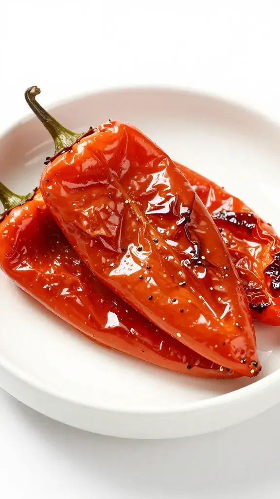 roasted piquillo pepper on white porcelain dish
