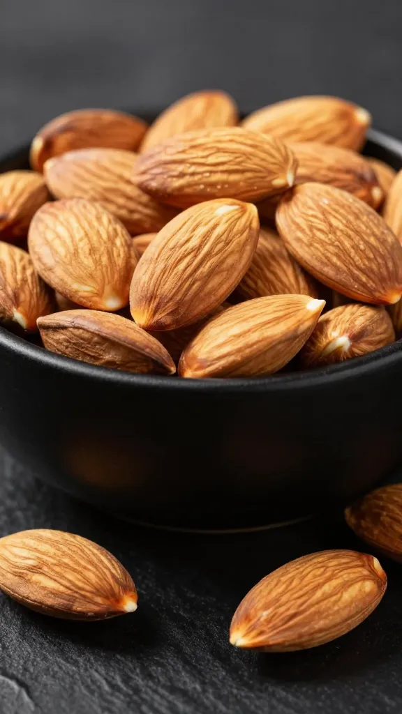 Spanish marcona almonds in matte black bowl