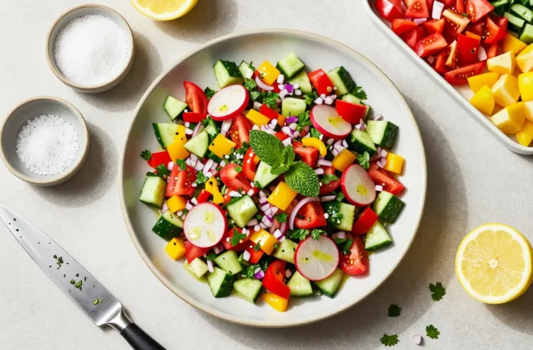 Viral Potluck Win Middle Eastern Chopped Salad for 30 — Low-Carb, Made the Day Before, Still Crisp