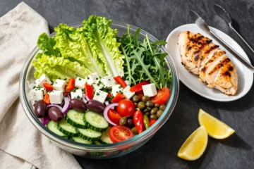 Greek Salad for 20 with Grilled Chicken — Low-Carb, Transported in Layers, Zero Soggy Party Hero