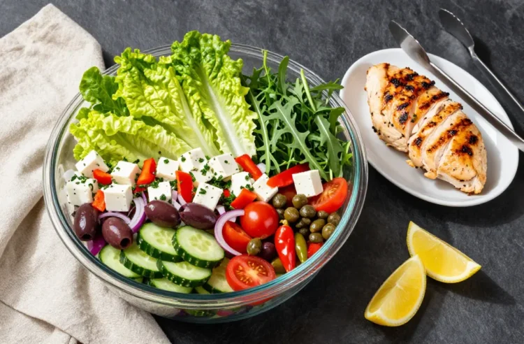 Greek Salad for 20 with Grilled Chicken — Low-Carb, Transported in Layers, Zero Soggy Party Hero