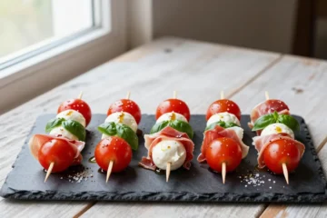 Party-Perfect Caprese Skewers for 30 — Burrata, Prosciutto and Basil with Zero Carb Filler