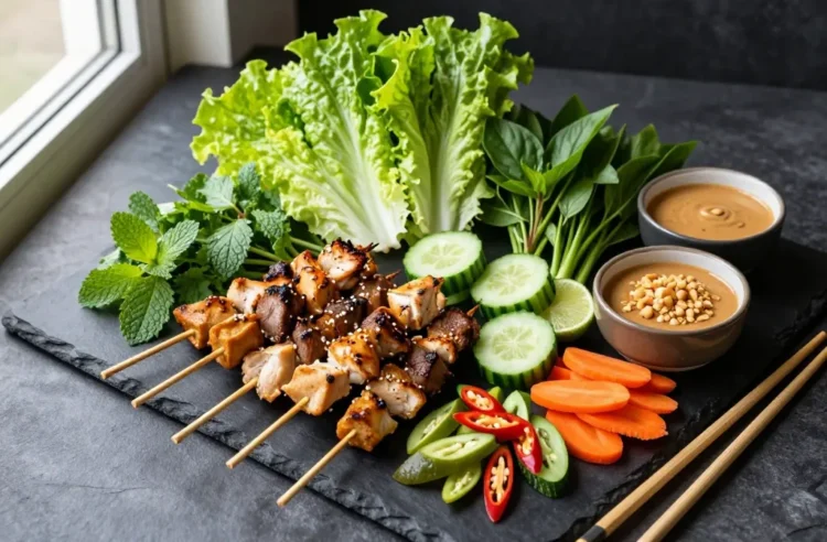 Viral Party Hit Asian-Inspired Protein Grazing Board — Satay, Lettuce Cups and Cucumber Bites for 20