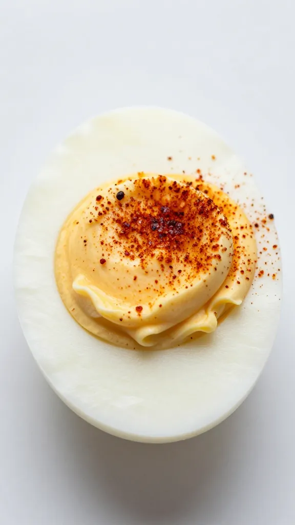 single deviled egg topped with smoked paprika
