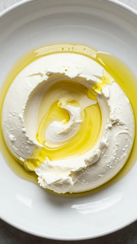 whipped feta dollop with drizzle of olive oil