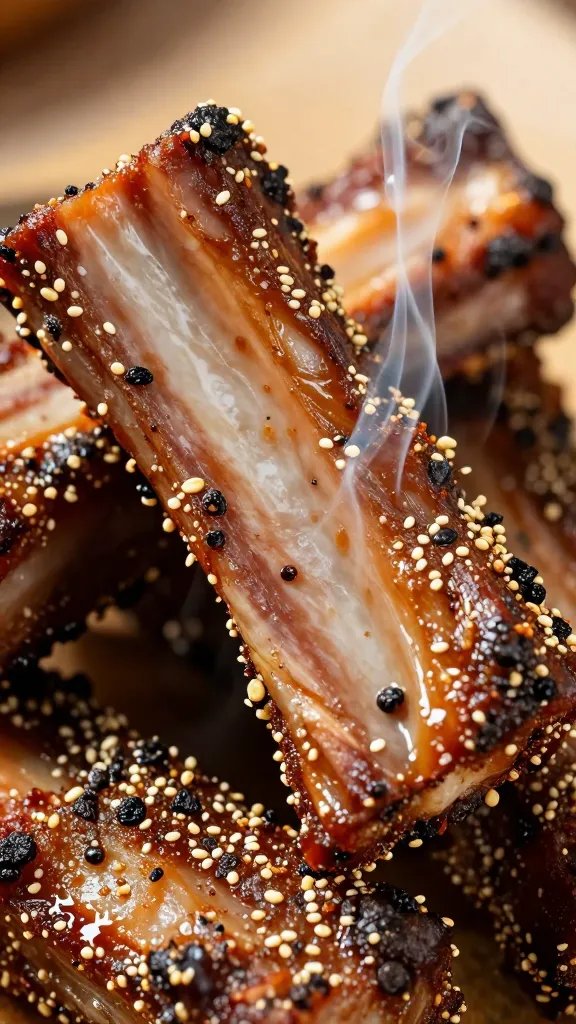 macro of spice-coated rib bark with smoke kiss