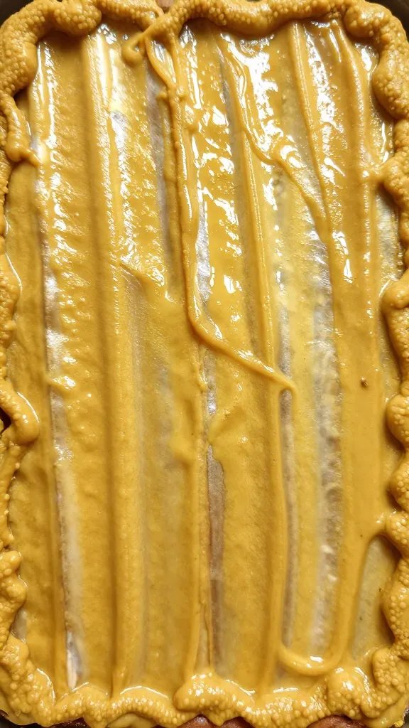 glistening rib surface with mustard-based crust
