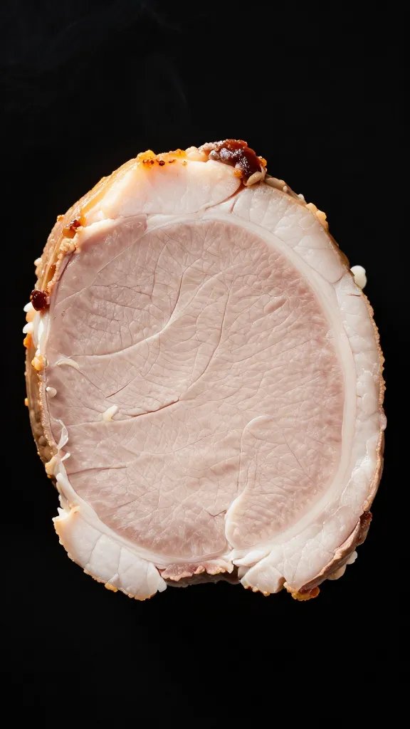 single sliced pork tenderloin end showing smoke ring