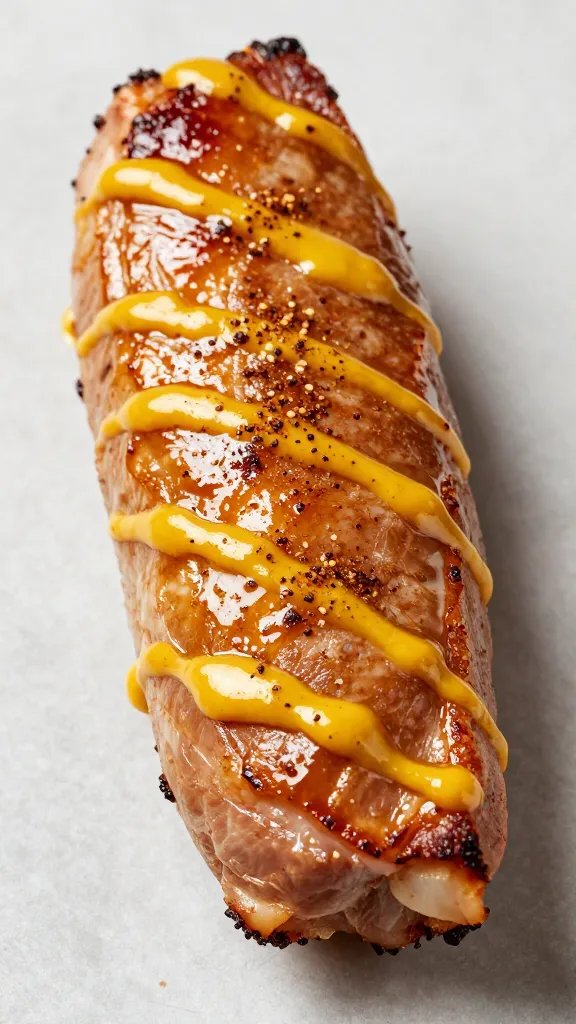 resting pork tenderloin with tacky mustard-spice sheen