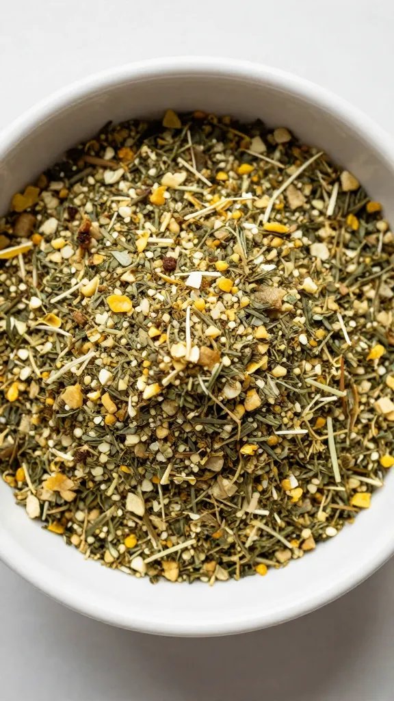 small bowl of herb and lemon dry rub, overhead