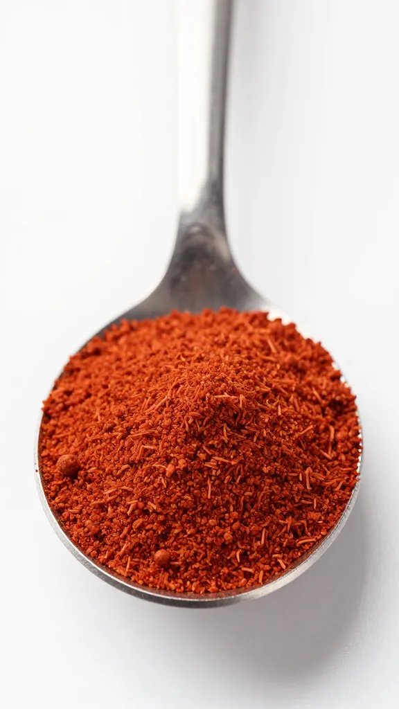 hot rub blend on stainless spoon, vibrant red tones