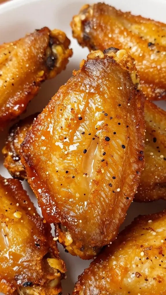 air-fried wing closeup, blistered skin and seasoning