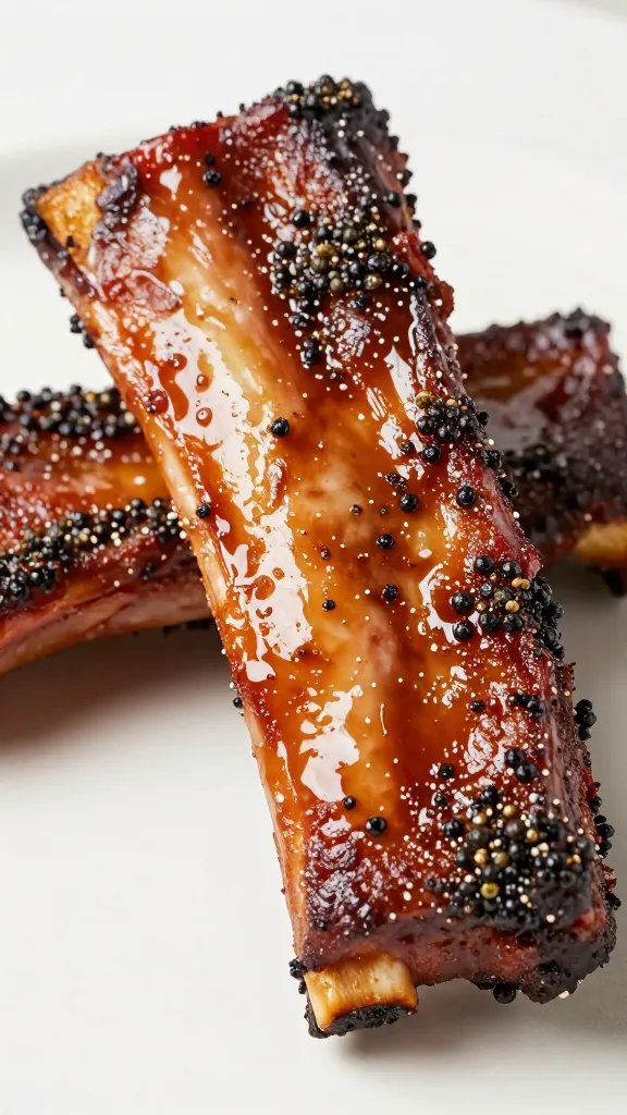 smoked rib tip with peppery bark and sugar sheen
