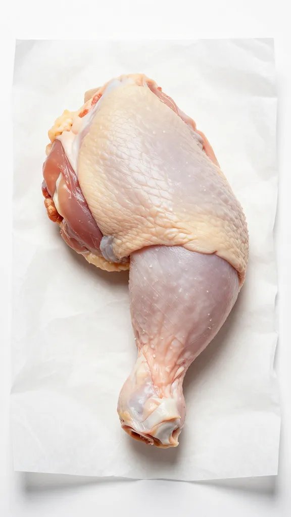 single raw chicken thigh salted on butcher paper