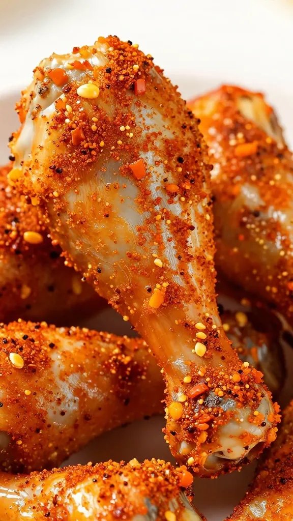 brushed drumstick coated with paprika rub, macro shot