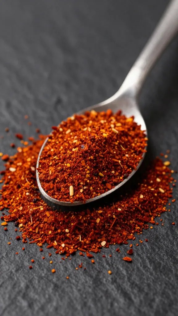 spoon mounding smoked paprika rub over dark background