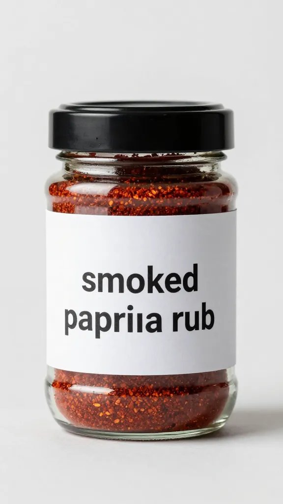 airtight jar labeled “smoked paprika rub,” studio light