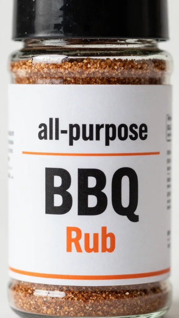 closeup of glass jar labeled all-purpose bbq rub