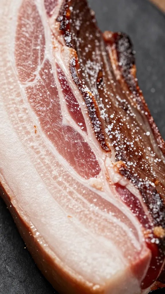 brisket point fat cap with salt crystals, closeup