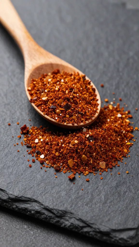 spoonful of Memphis dry rub spilling on black slate