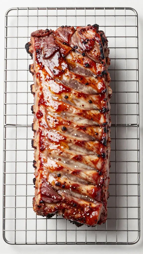 single trimmed St. Louis rib rack on wire rack
