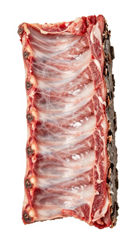 single slice of rib showing smoke ring and bark