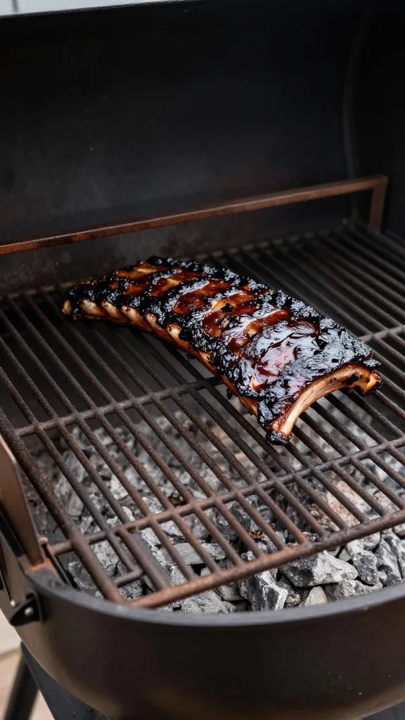 pellet smoker grate with one rubbed rib rack