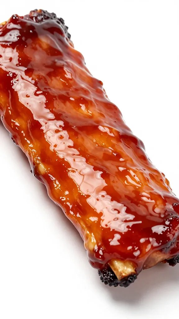 Glossy spare rib with St. Louis sauce glaze, closeup