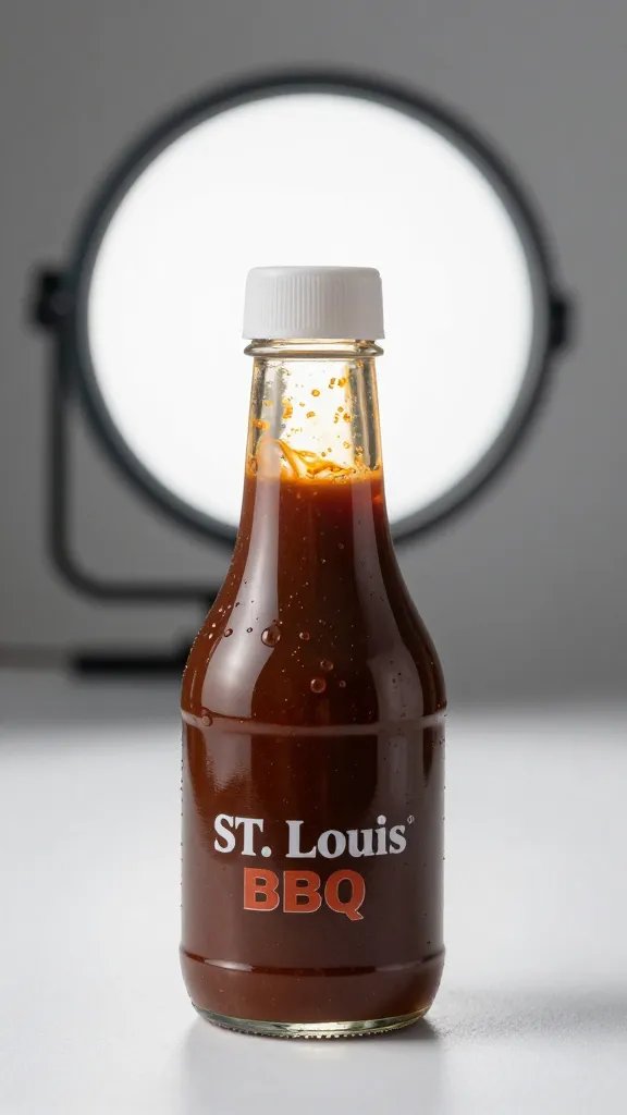 Small saucepan of St. Louis BBQ sauce, studio light