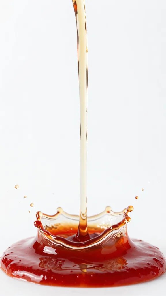 Apple cider vinegar splash into red sauce, freeze-frame