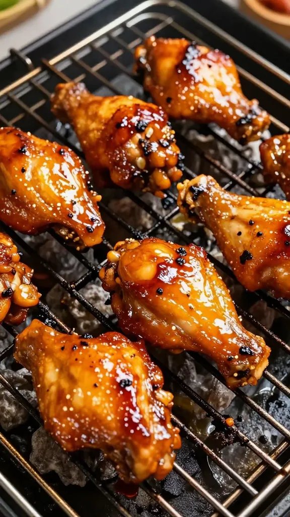Glossy huli huli chicken thigh on grill grates