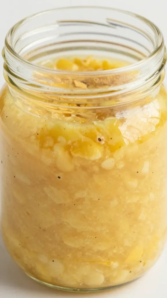 Closeup of pineapple-soy huli huli sauce in glass jar
