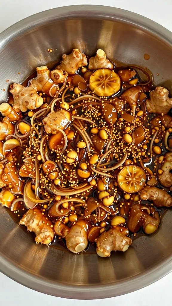 Ginger-forward huli huli marinade in stainless bowl