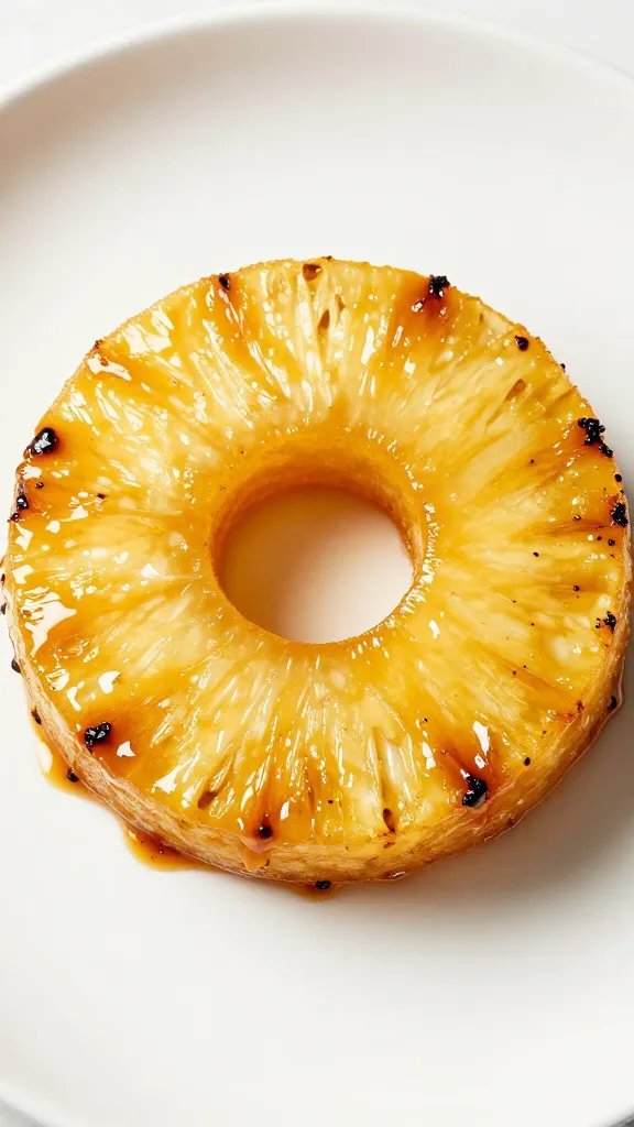 Single grilled pineapple ring glazed with huli huli
