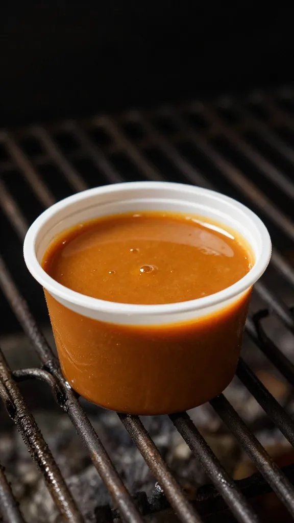 Reserved huli huli basting cup beside grill