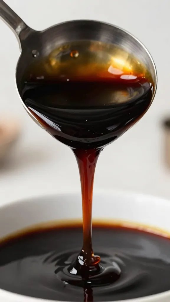 Closeup ladle dripping Kentucky black BBQ sauce