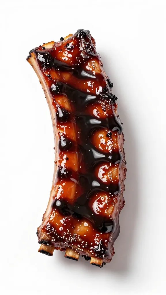 Single mutton rib glazed with black BBQ sauce