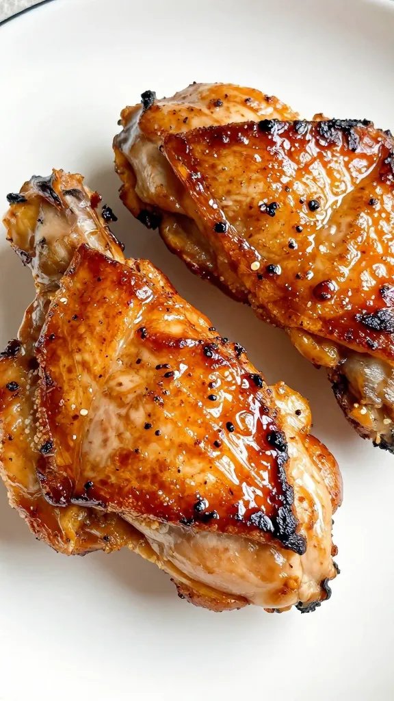 seared chicken thigh with caramelized edges, sauce sheen