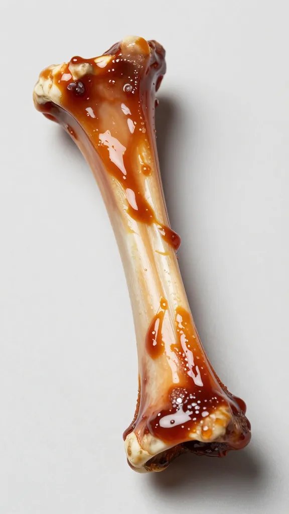 Single rib bone end lacquered with wet sauce