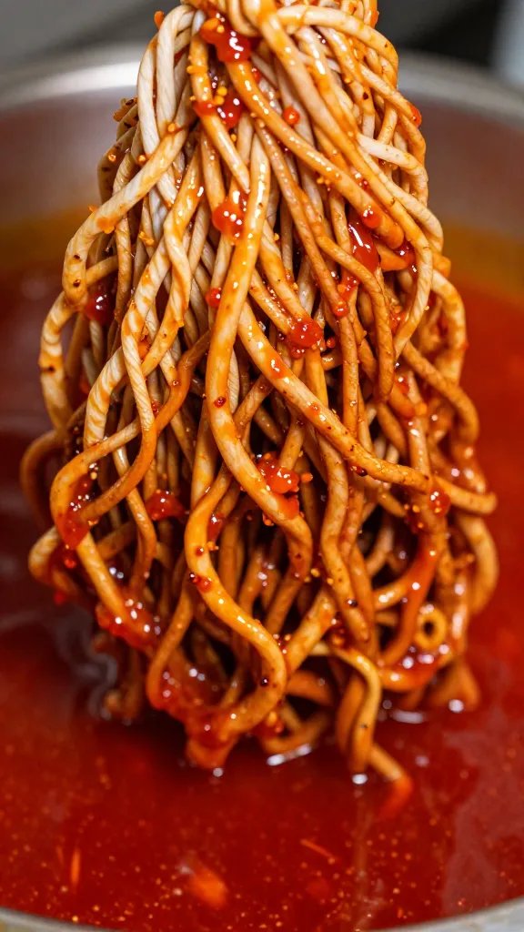 Mop head saturated with red tangy sauce