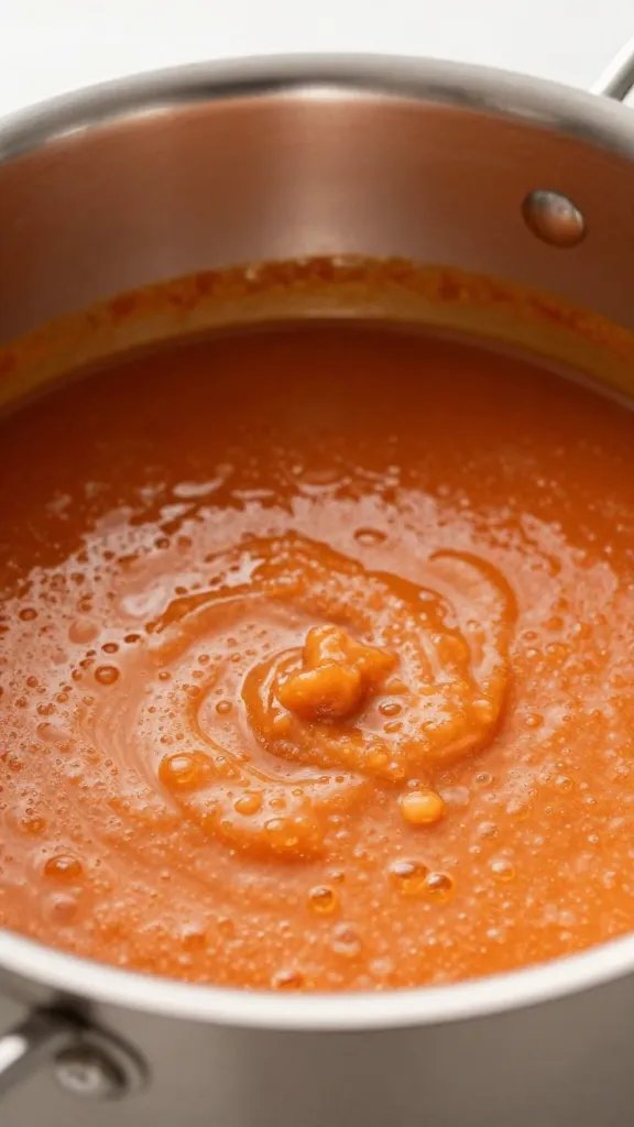 closeup of warm Texas mop sauce in steel saucepan