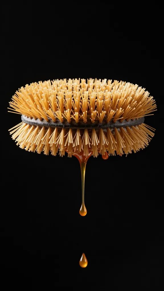 natural-bristle mop head dripping sauce, against black