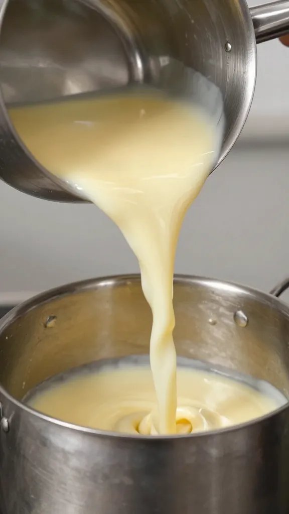 stainless ladle pouring thin mop sauce, tight shot